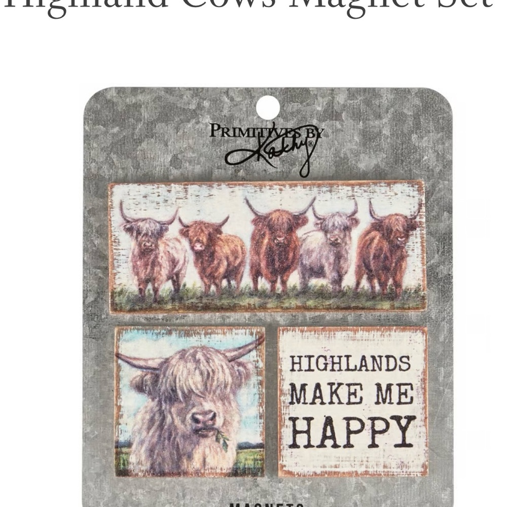 Primitives by Kathy Highland Cows Magnet Set - Brown and Gray